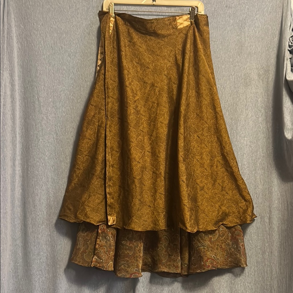 Gold Asymmetrical Tiered Midi Skirt for Casual Wear small -large adjustable